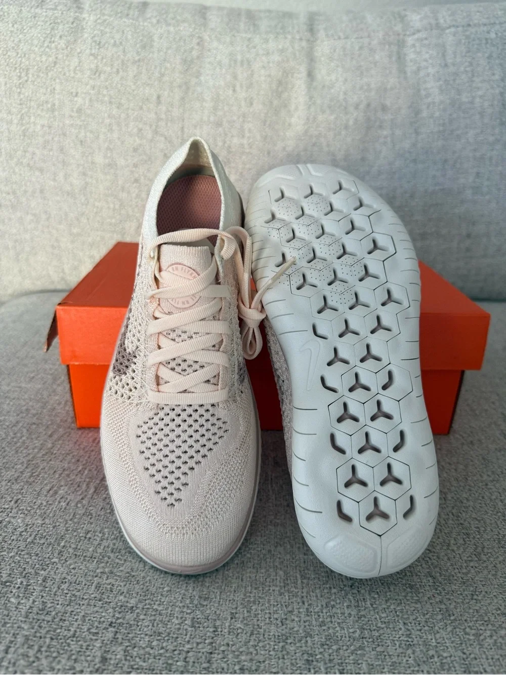 Nike Women’s Flyknit Running Shoes - Light Pink with Dark Swoosh - Picture 3 of 7